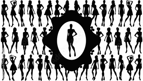 Stylish silhouettes of women in various poses, perfect for fashion design, beauty blogs, or creating elegant patterns, originally a scalable vector graphic