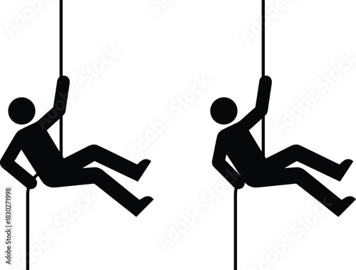 Black Abseiling Rappelling Icons Vector Set Rock Climbing Extreme Sports Activity Mountain Adventure Rope Descent Pictogram Graphic