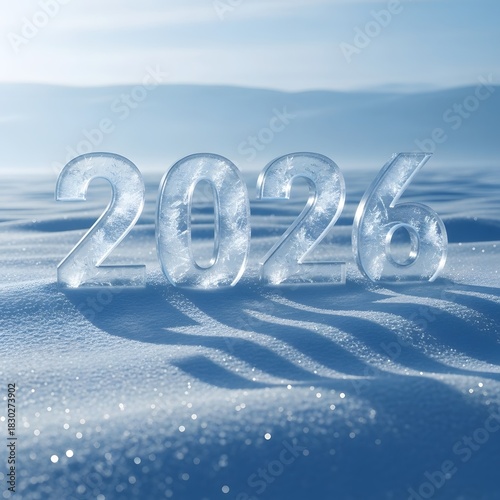Wallpaper Mural Icy 2026 new year on snowy landscape with blue sky background Torontodigital.ca