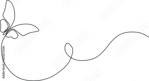 Continuous line art of a butterfly in graceful flight with elegant trail Vector