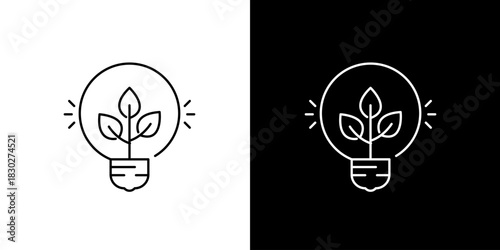 Single icon of lightbulb with a growing plant inside symbolizing green energy, sustainable ideas, and environmental innovation