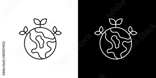 Minimalist Earth Icon with Sprouts for Environmental Sustainability Concepts in Outline