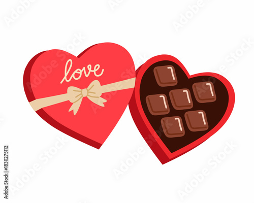 Heart Chocolate Box in Cute Flat Style for Valentine Gift