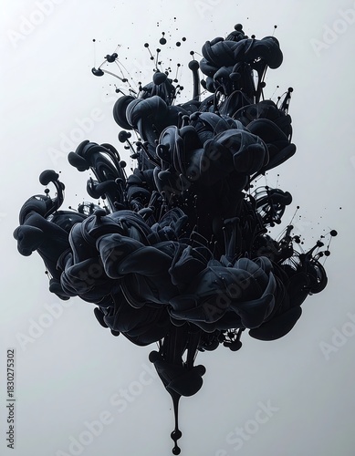 Abstract Black Ink Cloud in Water - A Dynamic Visual Composition.