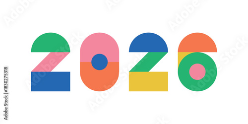 Colorful 2026 Happy New Year typography illustration design vector. Trendy playful new year 2026 design template.