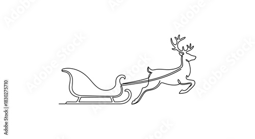 Elegant minimal line art of Santa's reindeer pulling a sleigh during Christmas night