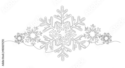 Elegant continuous line art of snowflakes creating a wintery scene design