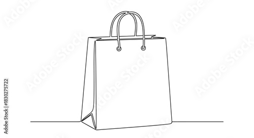 Minimalist line art illustration of a paper shopping bag showcasing retail therapy concept