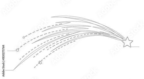 Stylized shooting star with line art design for decorative elements and illustration