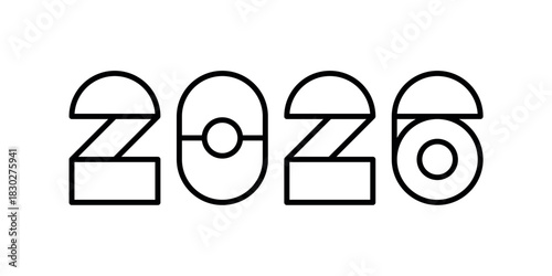 Black 2026 Happy New Year outline typography illustration design vector. trendy new year 2026 design template.