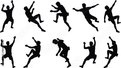 Dynamic Rock Climbing Silhouette Collection: Athletes Scaling Walls, Free Climbing Sport, Adrenaline Adventure Training, Bouldering Gym Activity, Extreme Sport