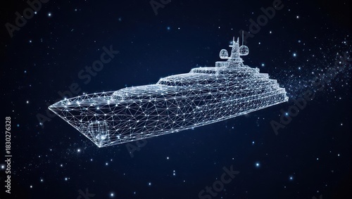 Fototapeta Naklejka Na Ścianę i Meble -  Luxury yacht, wireframe,  space background