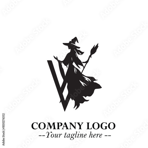 Mystical Black Witch Logo Symbol on White Background for Modern Magical Branding Design Effects