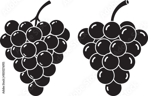 Two black grape bunches silhouette