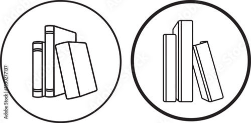 Two oval icons of book stacks silhouette