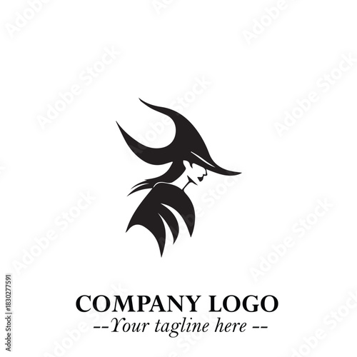 Mystical Black Witch Logo Symbol on White Background for Modern Magical Branding Design Effects