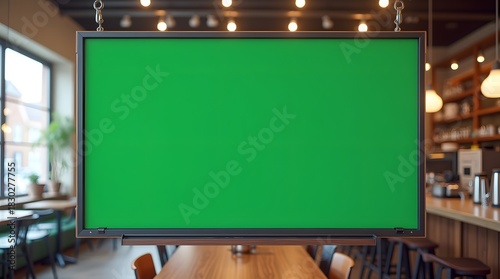 Commercial Display Mockup: Green Screen Display in Cafe Environment