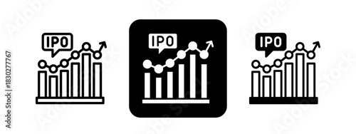 Stock Market  Solid color and black line drawing vector illustration set