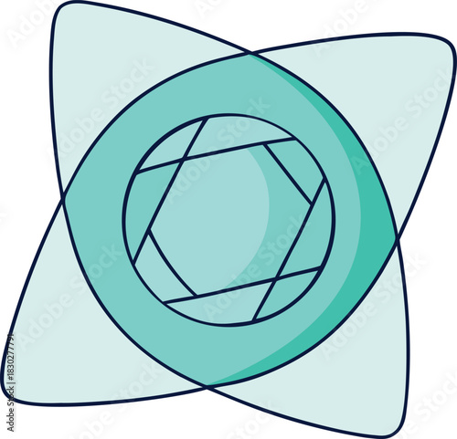 Abstract geometric pyramid shape with vibrant blue and purple gradient layers and neon accent lines isolated on white background