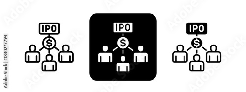 Shareholders  Solid color and black line drawing vector illustration set