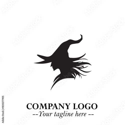 Mystical Black Witch Logo Symbol on White Background for Modern Magical Branding Design Effects