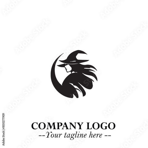Mystical Black Witch Logo Symbol on White Background for Modern Magical Branding Design Effects