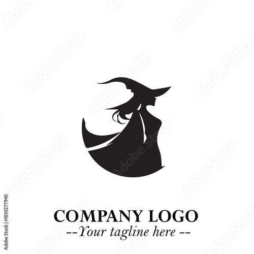 Mystical Black Witch Logo Symbol on White Background for Modern Magical Branding Design Effects