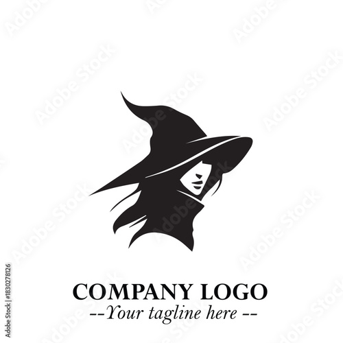 Mystical Black Witch Logo Symbol on White Background for Modern Magical Branding Design Effects