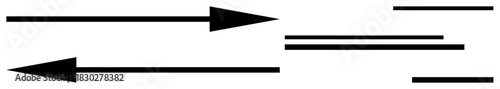 Two bold black arrows facing opposite directions alongside horizontal black lines. Ideal for decision-making, polarity, difference, conflict, movement, opposition, strategy. A simple flat metaphor