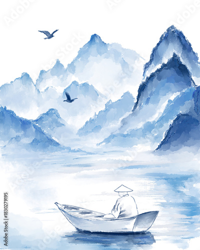 뱃사공 산수화 : Boatman Landscape Painting