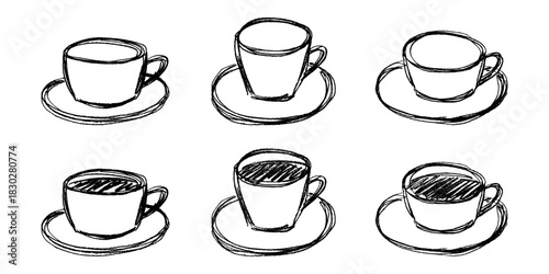Set of cute hand drawn cup of tea or coffee Simple mug clipart Cozy home doodle Single element for design