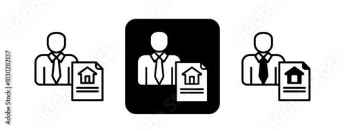 Agent  Solid color and black line drawing vector illustration set