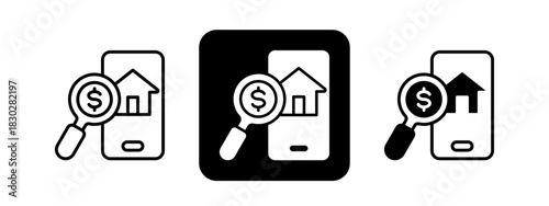 Searching  Solid color and black line drawing vector illustration set