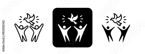 Liberation  Solid color and black line drawing vector illustration set