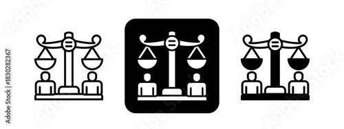 Fairness  Solid color and black line drawing vector illustration set