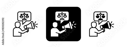 Advocacy  Solid color and black line drawing vector illustration set