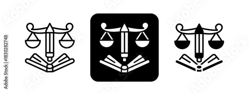 Fairness  Solid color and black line drawing vector illustration set