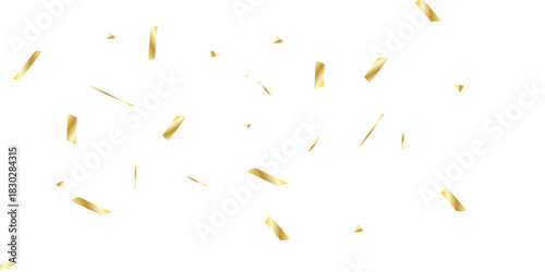scattered array of golden confetti pieces falling against a stark white background and celebratory atmosphere. Perfect for adding a touch of sparkle and joy.