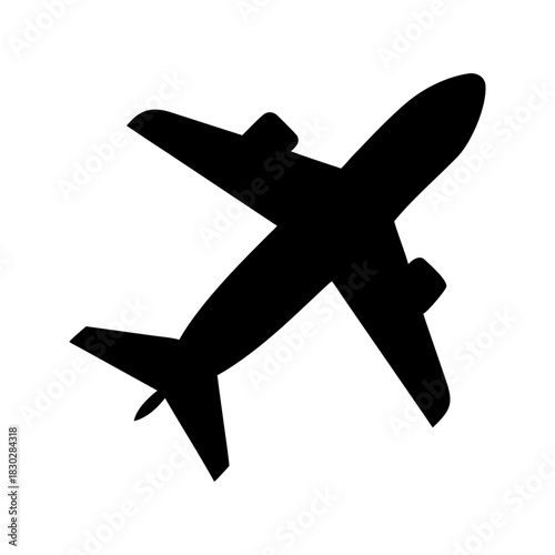 Airplane black silhouette on transparent background