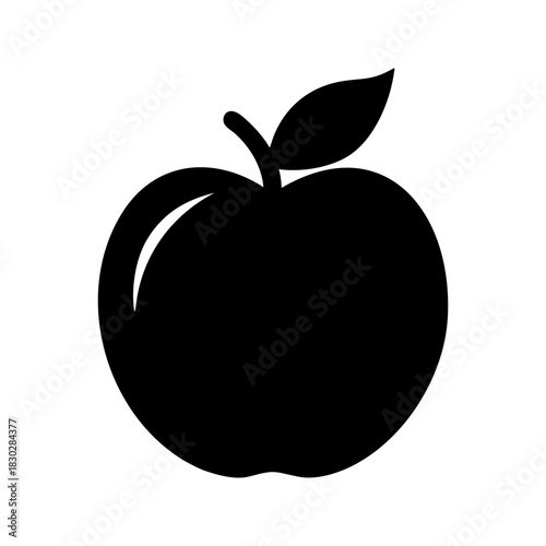 Black apple with a leaf on transparent background silhouette