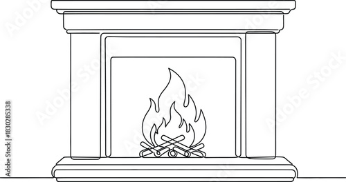 Fireplace fire flame burning heat warm cozy home interior design drawing sketch