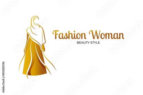 luxury fashion woman logo design template with woman figure wearing hijab dress
