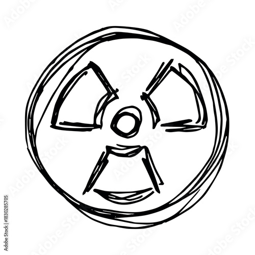 Hand drawn radiation sign Nuclear radiation hazard symbol Radioactive danger warning sign clipart in doodle style Nuclear safety Radioactive waste Single element for print, web, design, decor