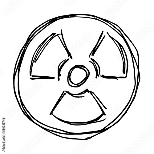Hand drawn radiation sign Nuclear radiation hazard symbol Radioactive danger warning sign clipart in doodle style Nuclear safety Radioactive waste Single element for print, web, design, decor