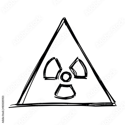 Hand drawn radiation sign Nuclear radiation hazard symbol Radioactive danger warning sign clipart in doodle style Nuclear safety Radioactive waste Single element for print, web, design, decor
