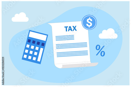 Online tax filing concept, businessman filling tax form documents online vector illustration	
