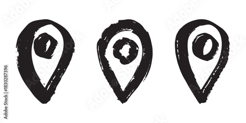 Set of hand drawn map pin Map marker pointer sign GPS and mapping tools Location pin symbol Pinpoint clipart in doodle style Single element for web, design