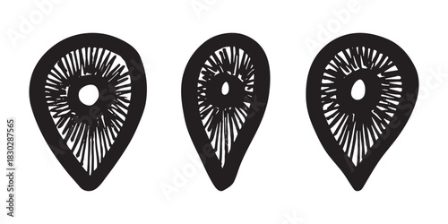 Set of hand drawn map pin Map marker pointer sign GPS and mapping tools Location pin symbol Pinpoint clipart in doodle style Single element for web, design