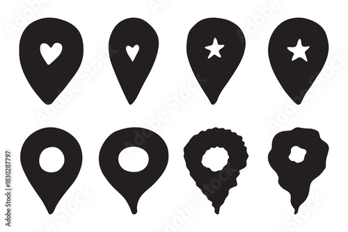 Set of hand drawn map pin Map marker pointer sign GPS and mapping tools Location pin symbol Pinpoint clipart in doodle style Single element for web, design