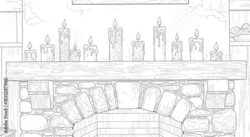 Fireplace candles mantle stone hearth burning flame cozy home interior decor